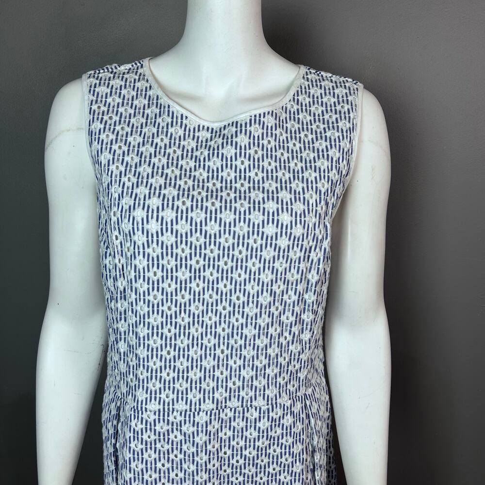 Brooks Brothers dress size 14 summer white blue eyelet preppy professional work - Picture 7 of 13